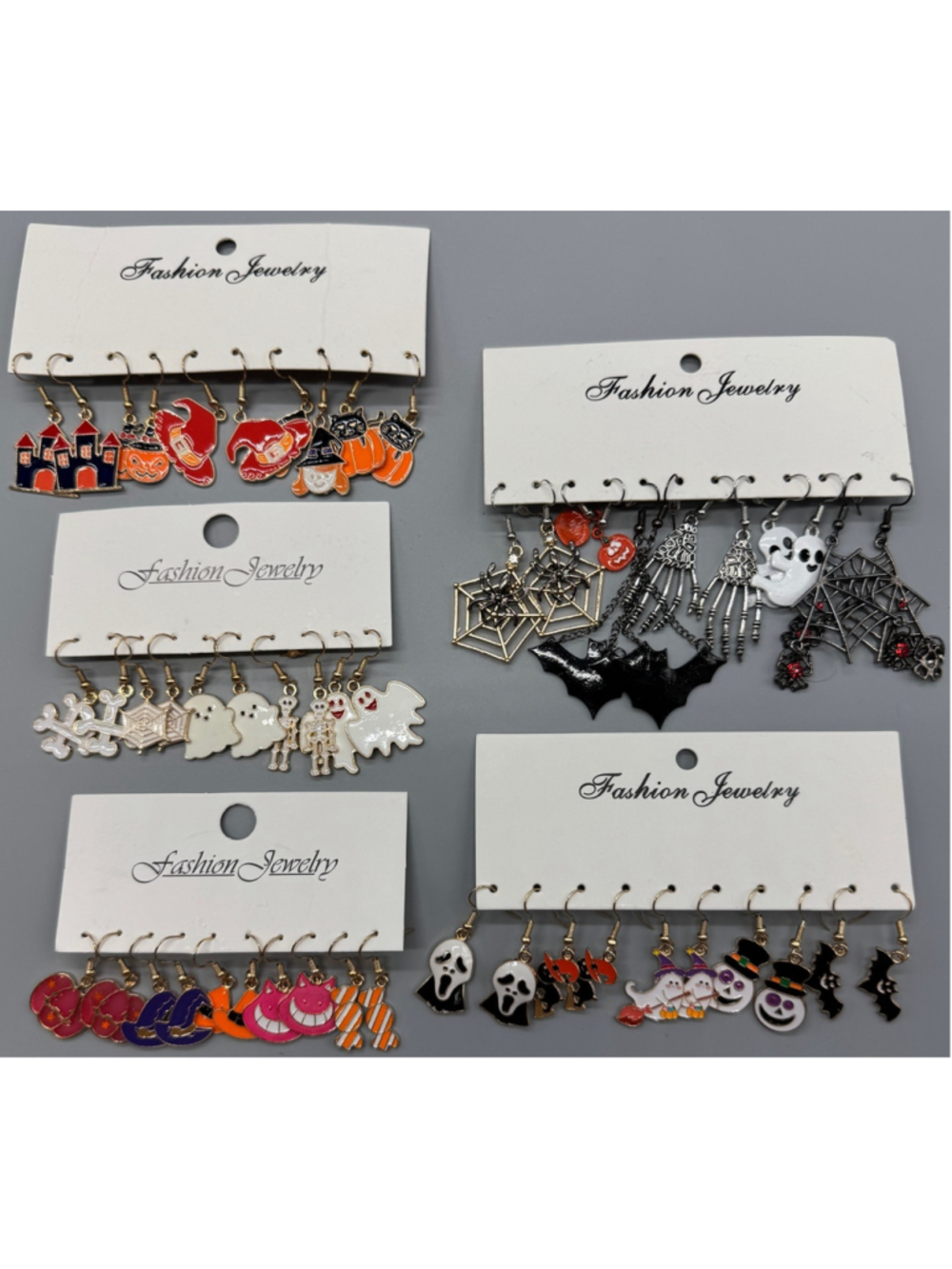Halloween Fashion Jewelry Earring Packs 5 Sets Per Pack Spiders Ghosts Bones